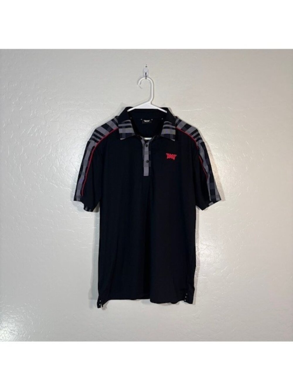 PXG Golf Polo Shirt Mens Small Black Check Athletic Stretch Parsons